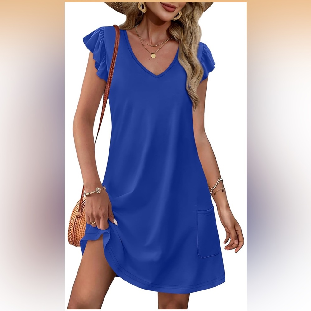 Royal Blue V-Neck Casual Dress